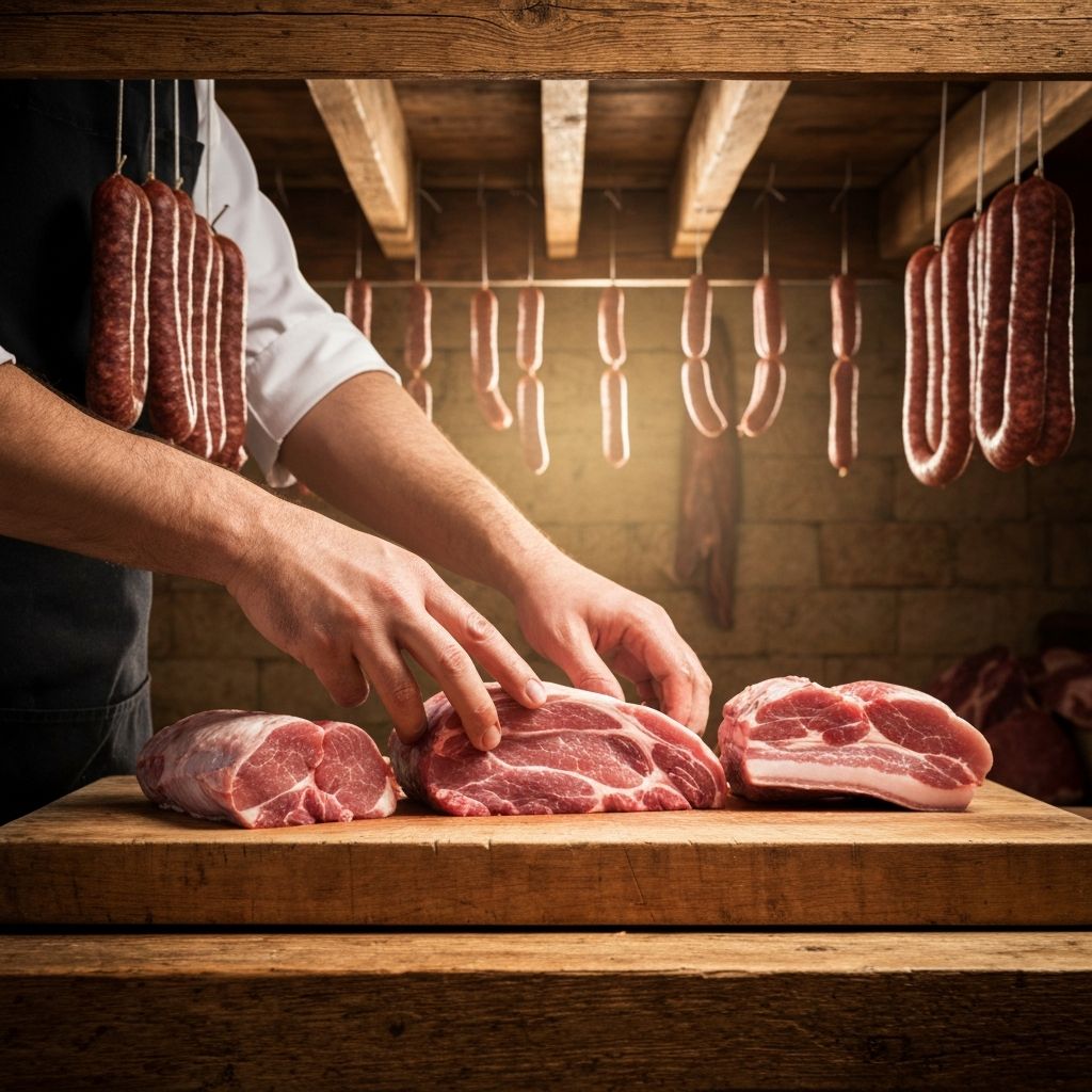 Artesano trabajando con carne de calidad